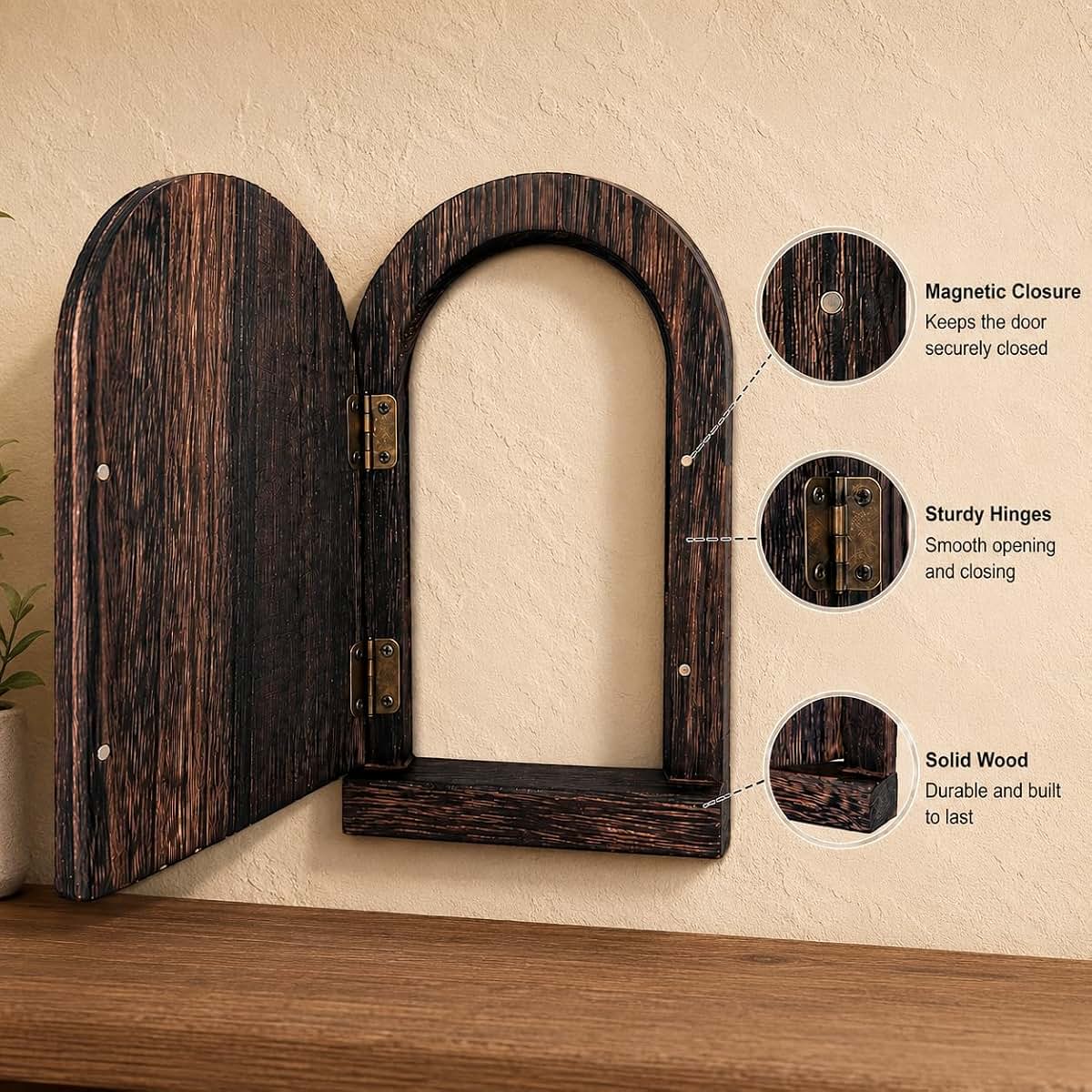 NEWEK Self-Adhesive Wooden Fairy Door Outlet Cover, 7.87-Inch, Self-Closing