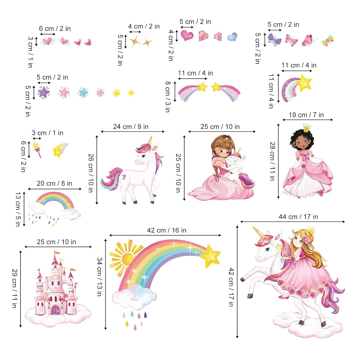 wondever Princess Unicorn Wall Decals Castle Rainbow Wall Stickers