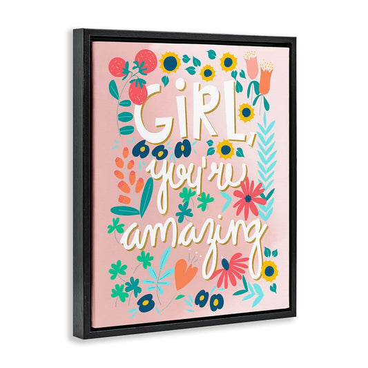 Stupell Industries Girl Power Floral Affirmation Canvas Wall Art