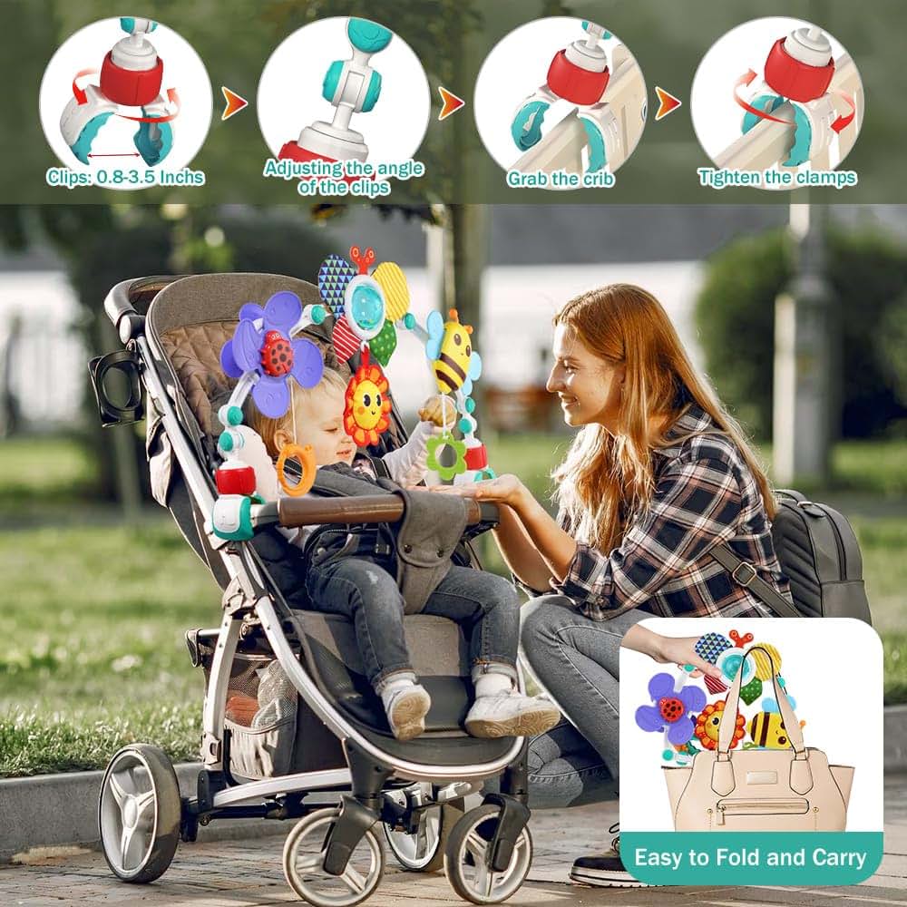 Adjustable Crib Mobile for Stroller, Bassinet, and Bouncer | Sensory Hanging Toys