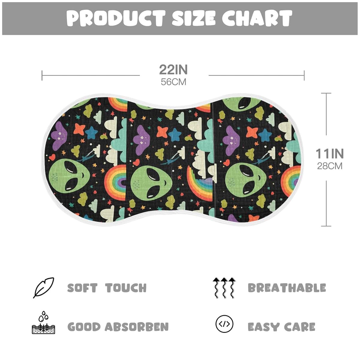 Cute Green Aliens Muslin Burp Cloths Set of 2 for Newborn