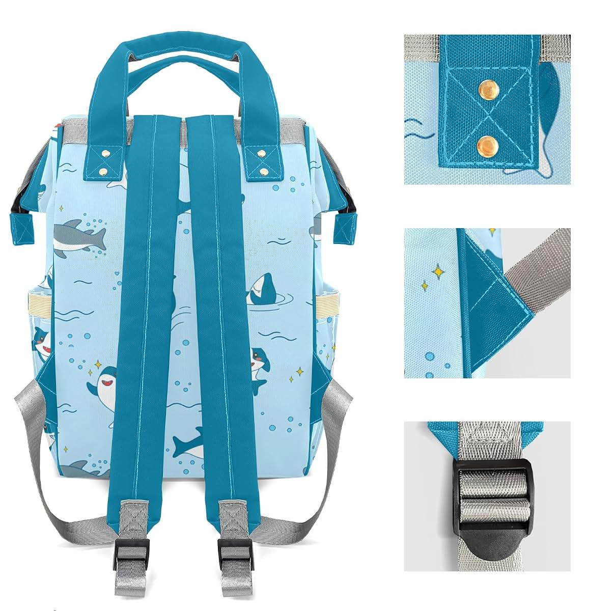 YallLocoMo Personalized Diaper Bag Backpack Gift Cartoon Shark Multi-Purpose Nappy Bag: Ideal for Holidays, Packed with (photo 4)