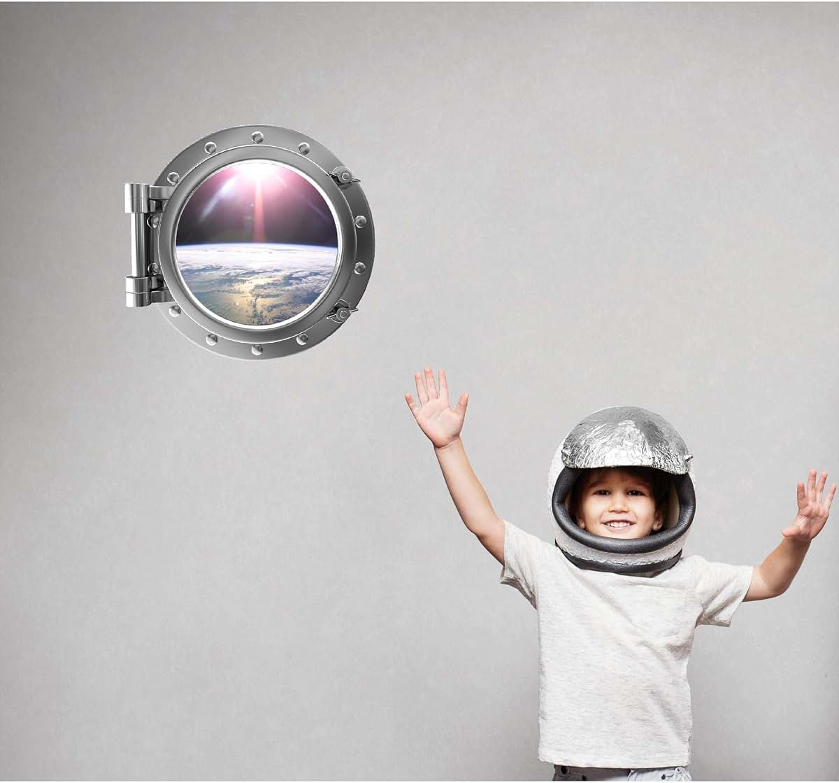 PortScape 12 Inch Silver Porthole 3D Window Orbiting Earth Wall Decal Removable Wall Sticker for Kids Room