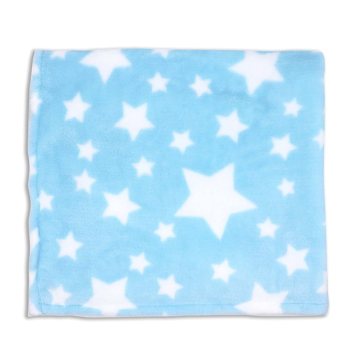 Baby Mode Plush Fleece Star Print Baby Blanket In Blue