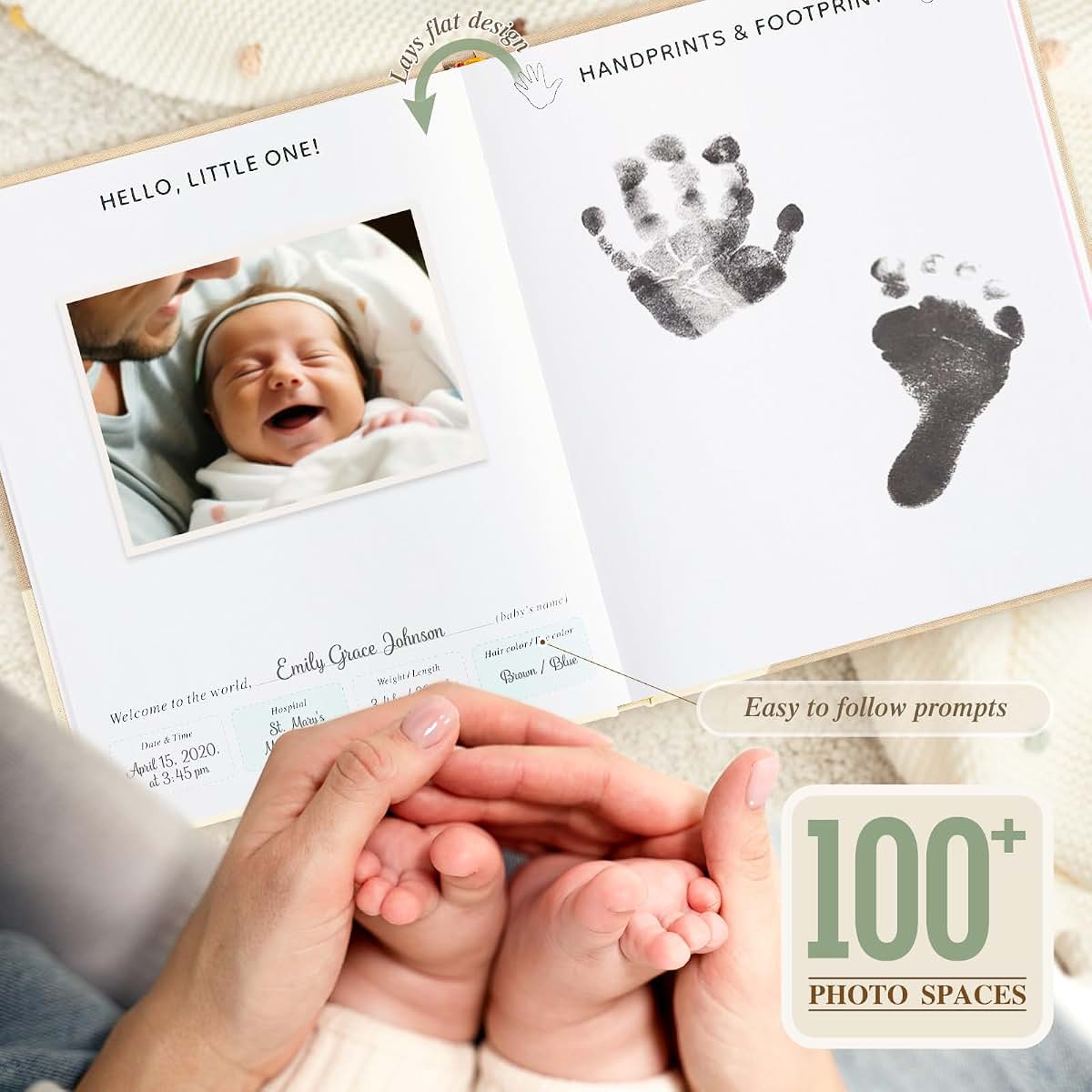 Lanpn Baby Memory Book - Linen Keepsake Journal for First 5 Years