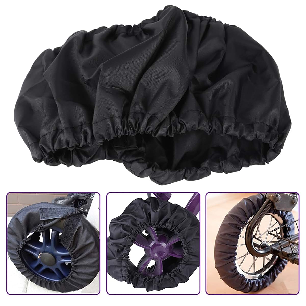 GOTOTOP Stroller Wheel Covers, 4-Pack Black Polyester Dust Covers for Single Strollers
