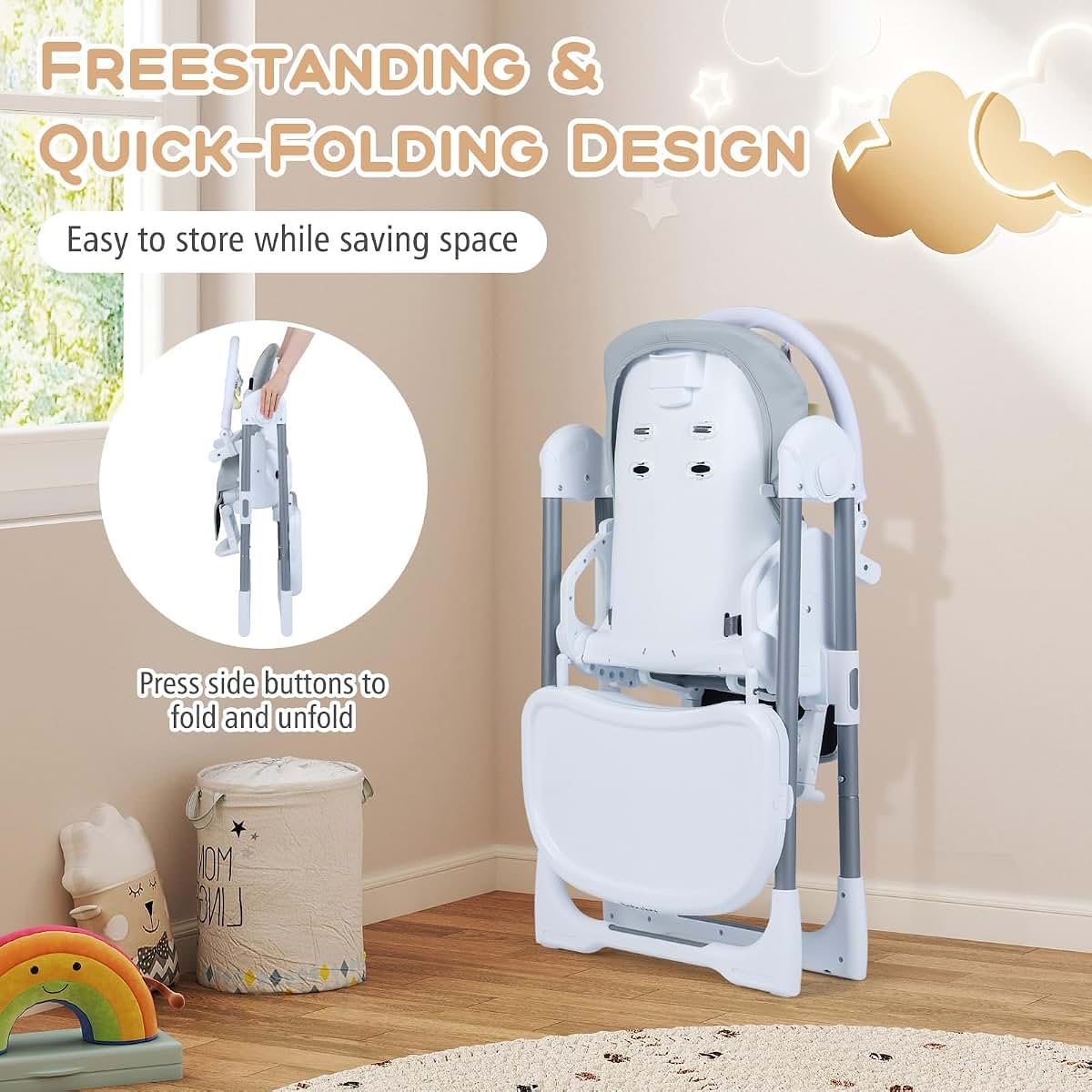 Honey Joy High Chair with Adjustable Seat and Storage Wheels