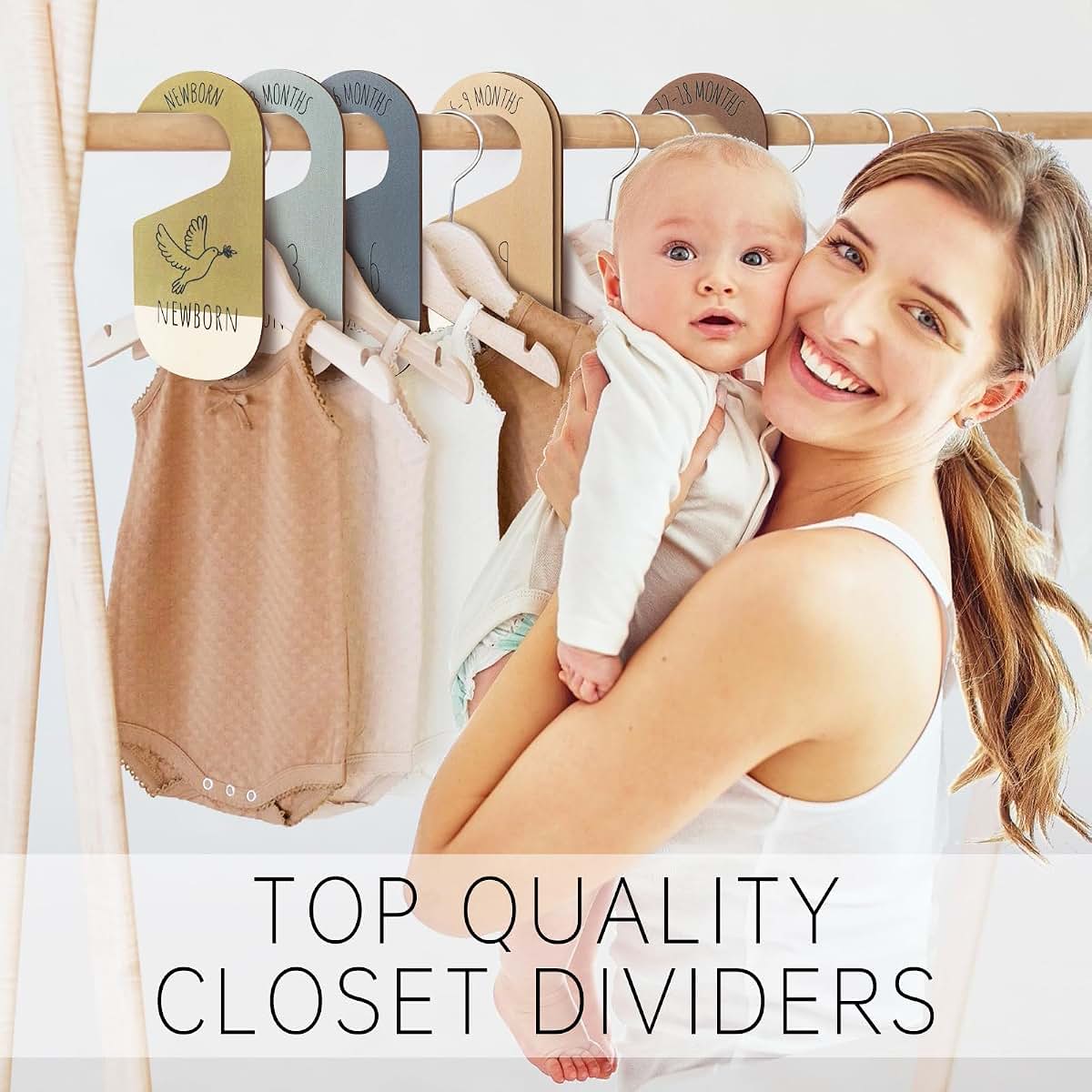 Closet Dividers for Clothes Organizer - Set of 8 Wooden Double-Sided Baby Clothes Size Dividers