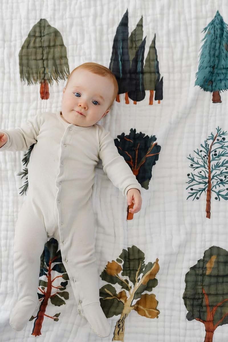 Clementine Kids Forest Trees Quilt, 47 x 47 Inch Cotton Muslin Blanket (photo 4)