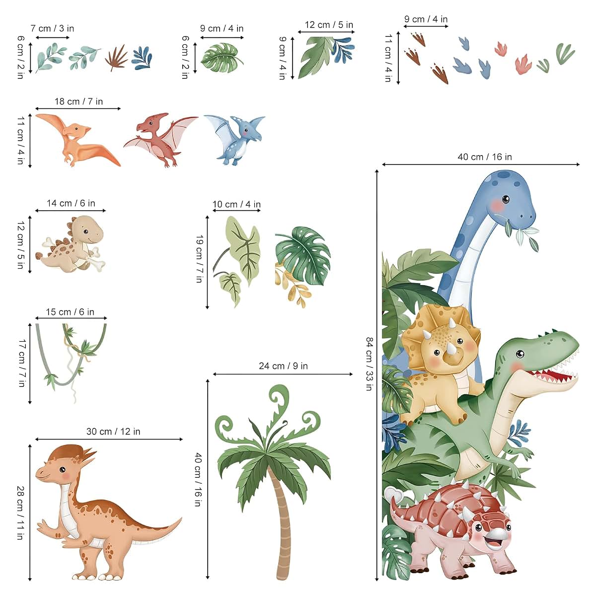 wondever Boho Dinosaur Door Wall Decals Dino Tropical Leaves Wall Stickers
