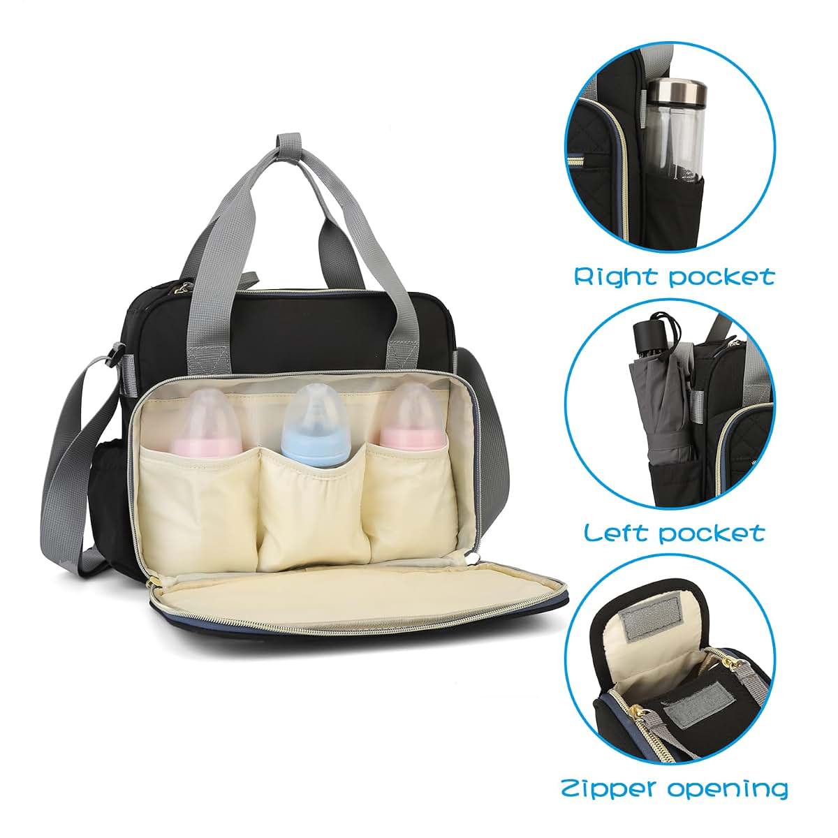 MEYTEILAY Diaper Bag Tote Baby Changing Bag Large Baby Bags for Mom Multifunction Travel Nappy Bag(Balck) (photo 4)