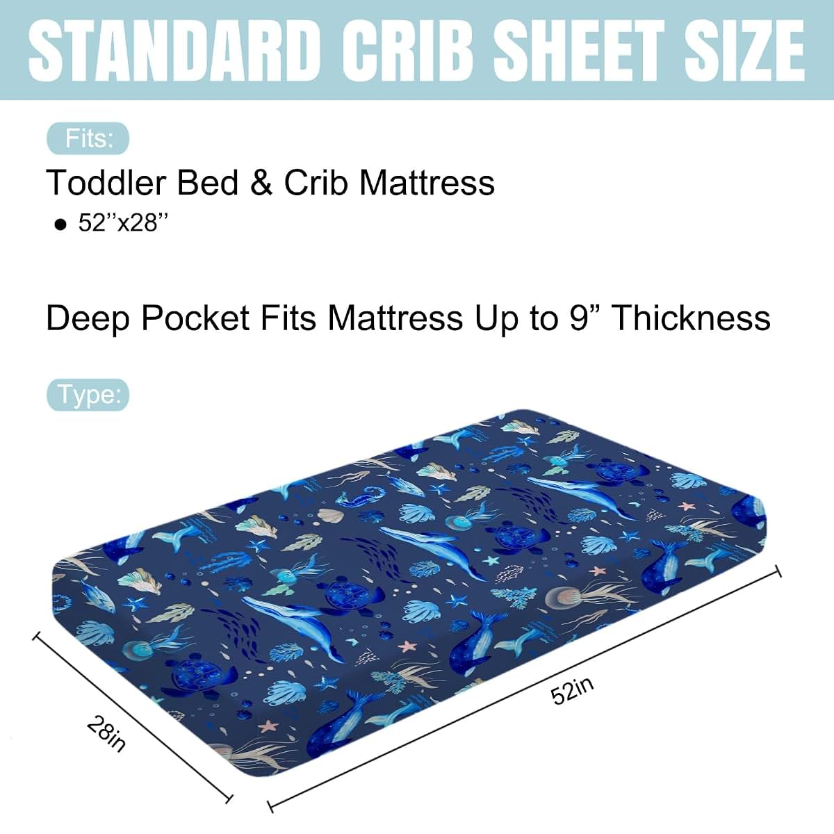 Hwmmbh Navy Nautical Sea Life Crib Sheet for Standard Crib
