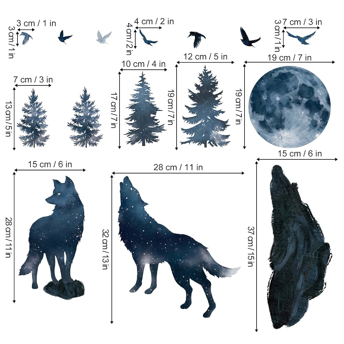 wondever Wolf and Moon Wall Decals Wolves Mountain Pine Trees Wall Stickers (photo 4)
