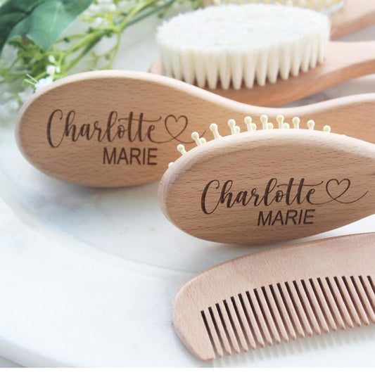 BabyOneStop Personalized Wooden Baby Hair Brush and Comb Set