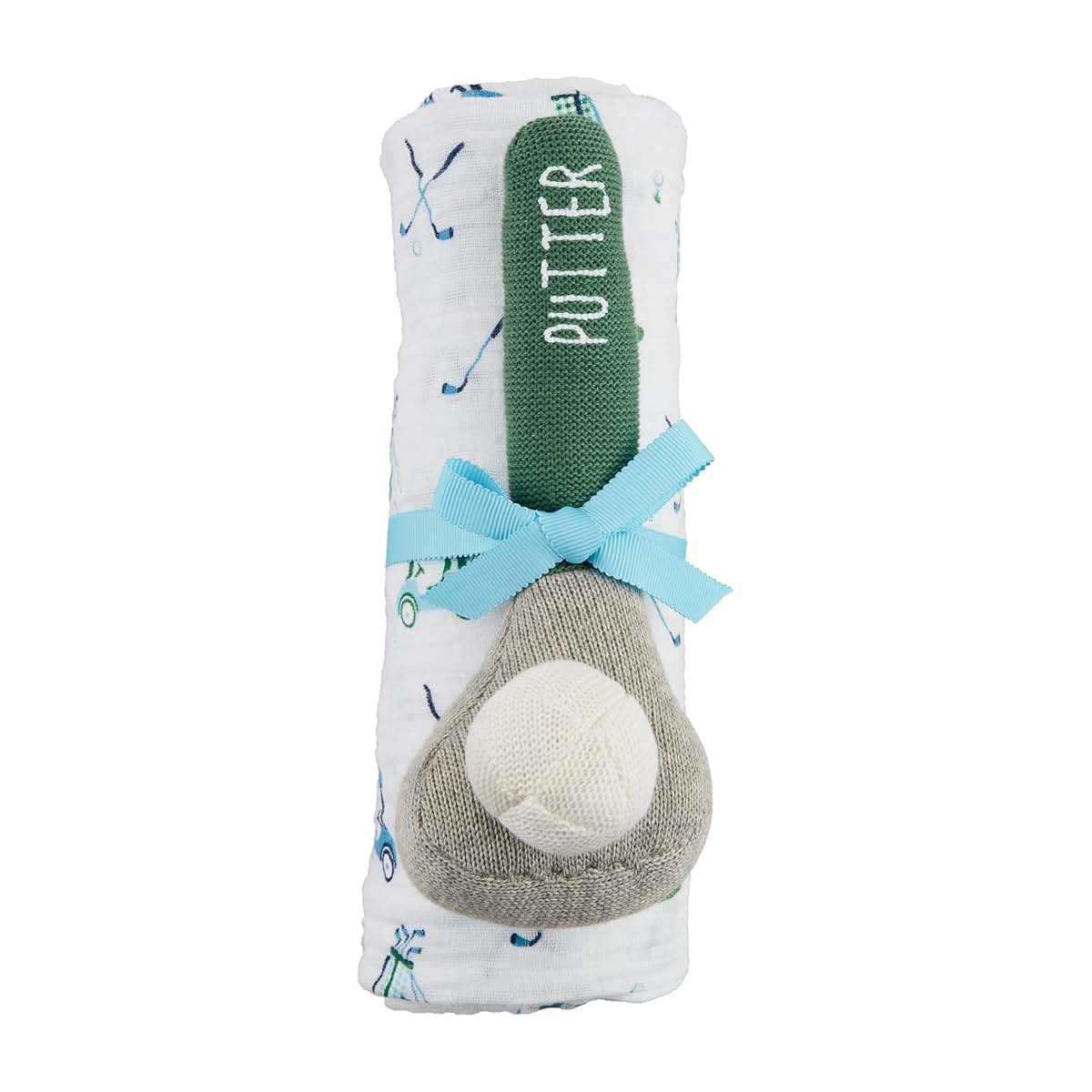 Mud Pie Muslin Golf Swaddle and Knit Rattle Set