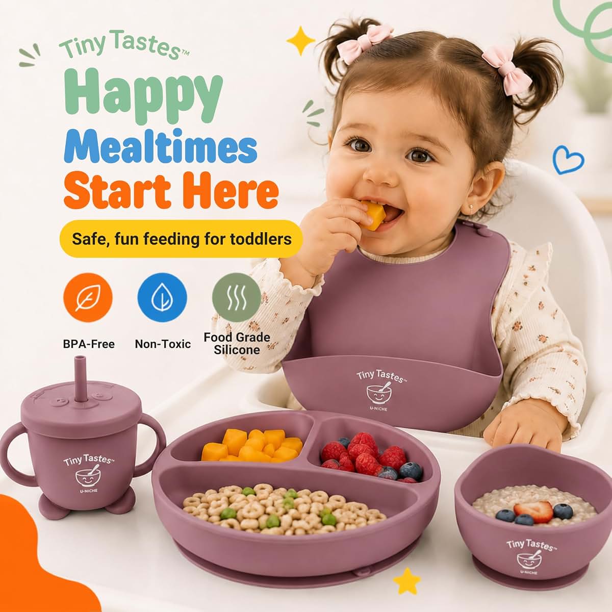 Tiny Tastes 10-Piece Silicone Baby Feeding Set with Suction Plate and Bowl (photo 4)