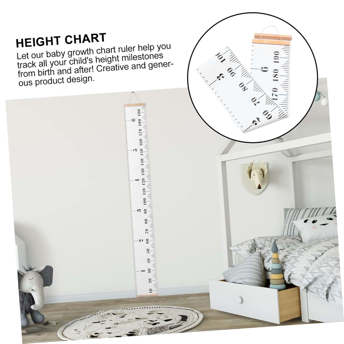 Measurement Chart Hanging Growth Ruler For Nursery Wall Decor White