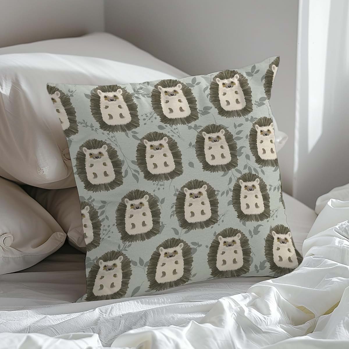 BabyOneStop Hedgehog Green Leaves Decorative Nursery Throw Pillow Cover