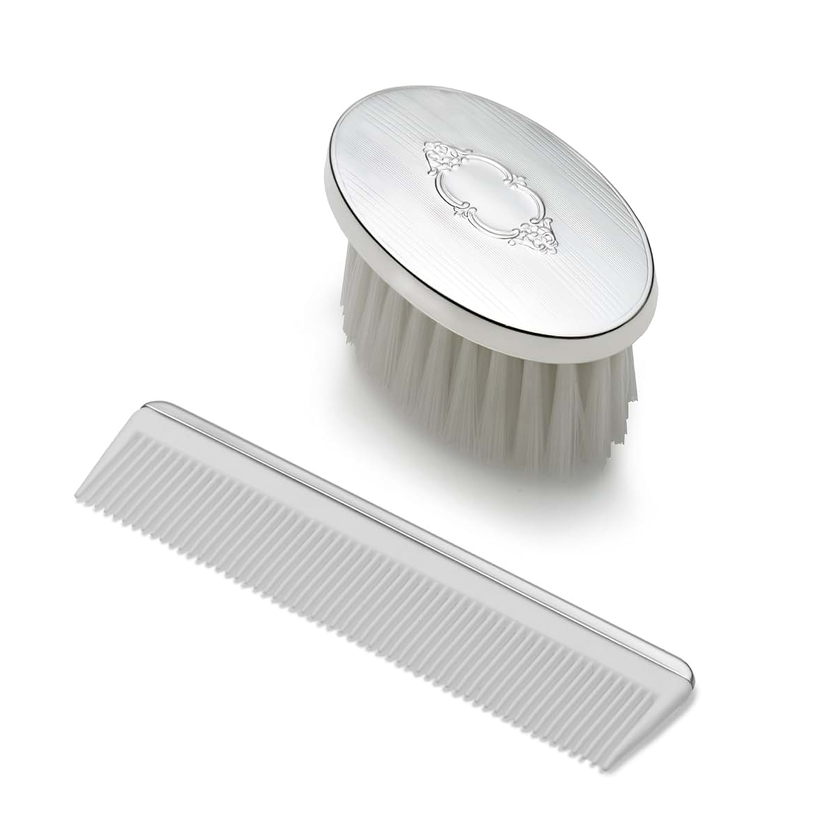 Shield Design Oval Sterling Silver Baby Brush and Comb Set