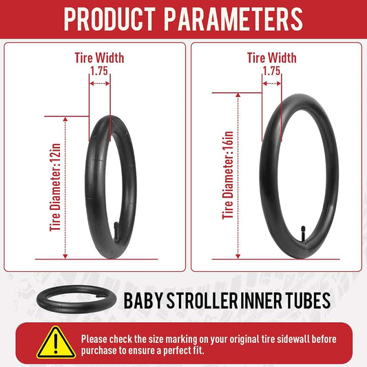 Replacement Inner Tubes for Jogging Stroller 16x1.75 and 12x1.75 Butyl Rubber