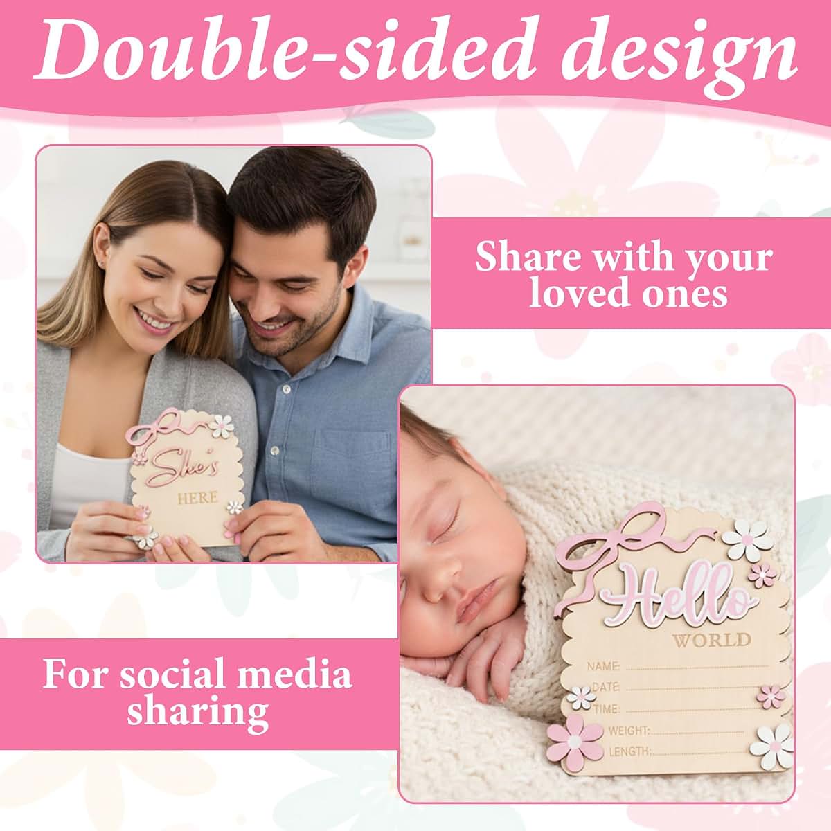 Matwsec Hello World Newborn Sign | Customizable Baby Name Announcement Prop