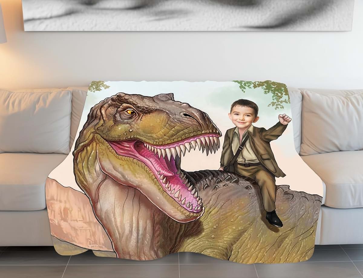 MyPhotoGifts Personalized Dinosaur Blankets for Boys Custom Child's Dinosaur Blanket Giganotosaurus (photo 3)