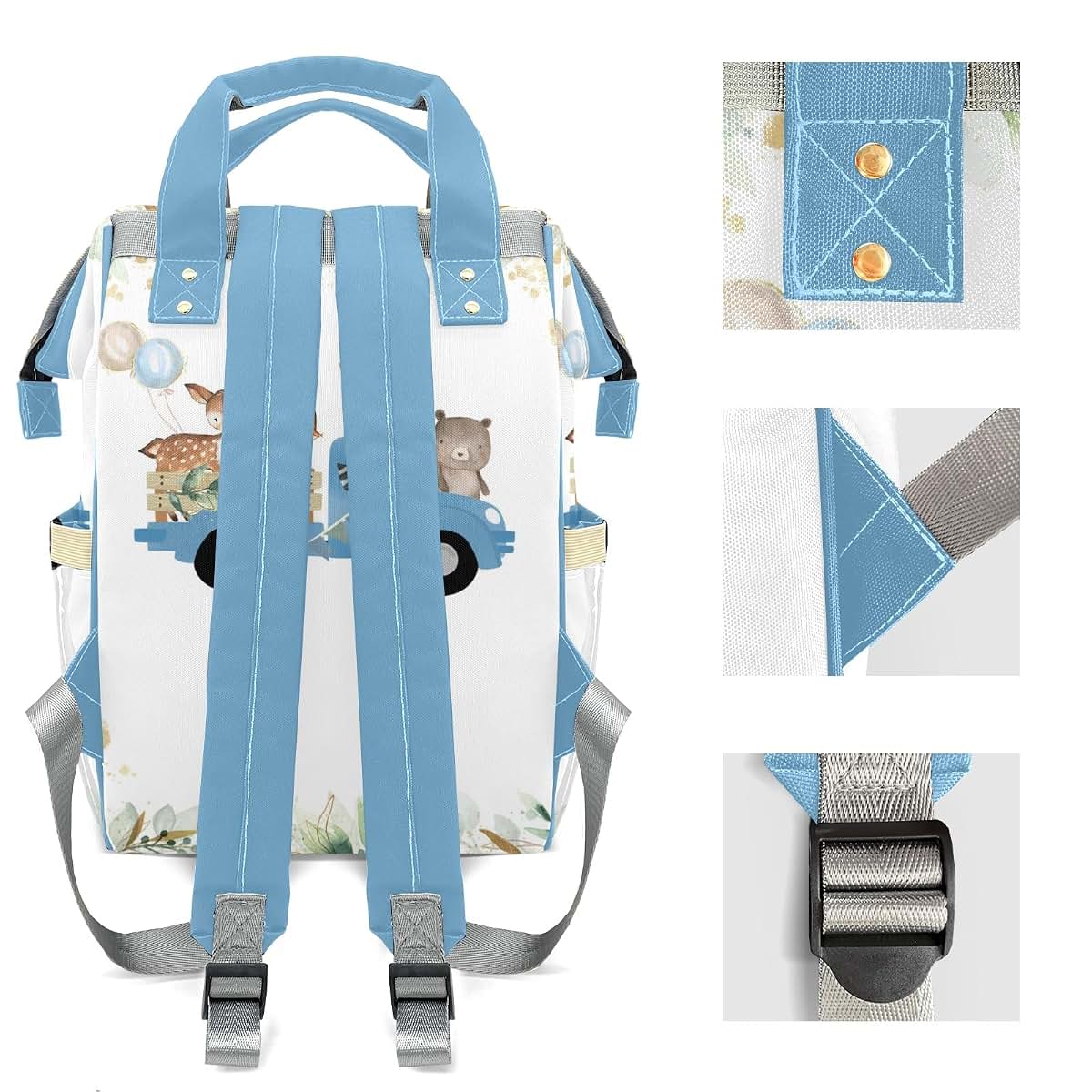 LiSoAkWE Animals Giraffe Bear Drive Blue Customizable Large Capacity Diaper Bag Personalized Name,Waterproof (photo 4)
