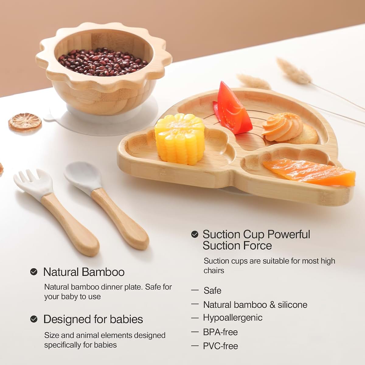 let's make Bamboo Suction Plates & Bowls Feeding Set for Baby Toddler