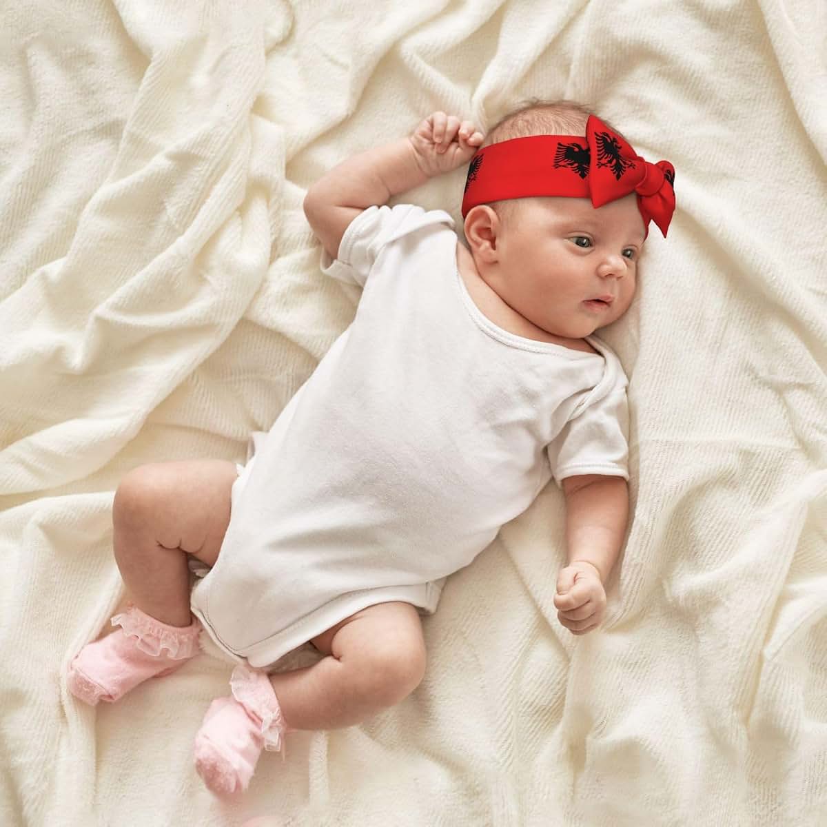 YYHWHJDE Albanian Flag Pattern Baby Bow Headband