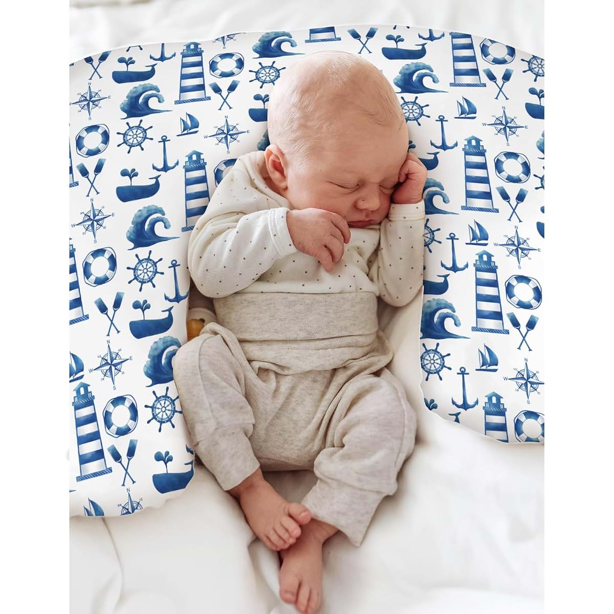 BabyOneStop Nautical Nursing Pillow Cover for U-Shaped Support Pillows