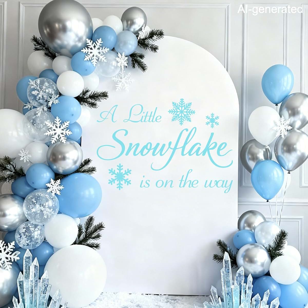 LANKBACK A Little Snowflake is on the Way Baby Shower Decal, Blue