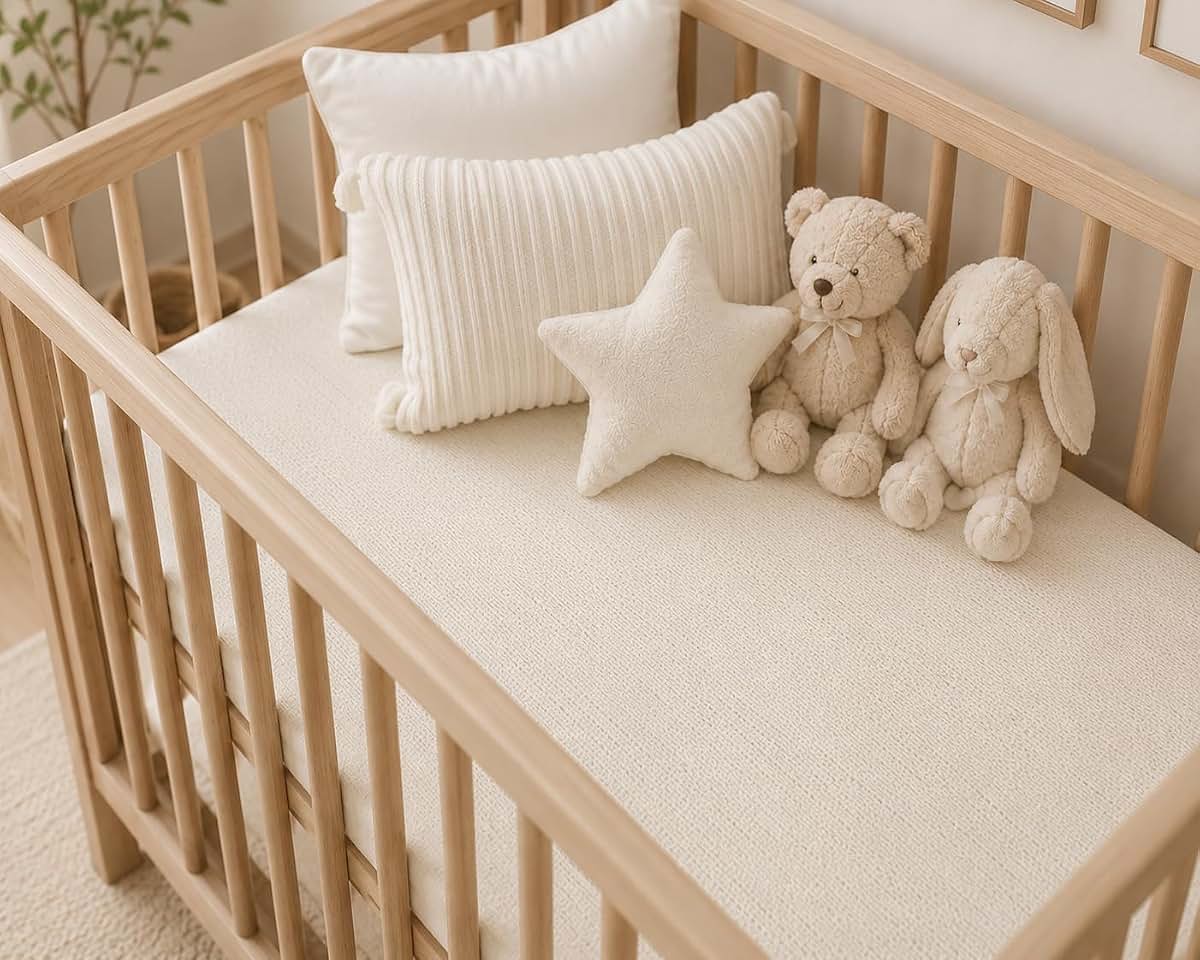 Abstract Mini Crib Cotton Sheet In Ribbed Ivory (photo 3)