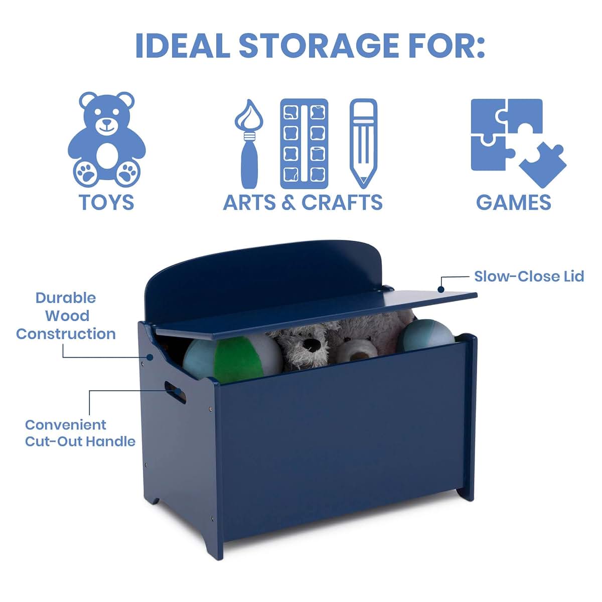 Delta Children MySize Deluxe Toy Box in Deep Blue Storage Organizer