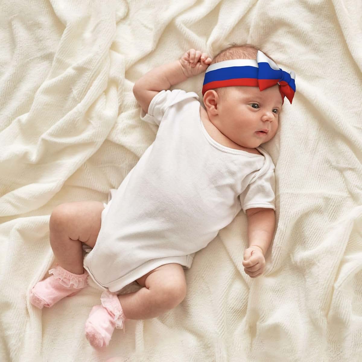 Blue One Stop Russian Flag Bow Headband for Newborns and Infants
