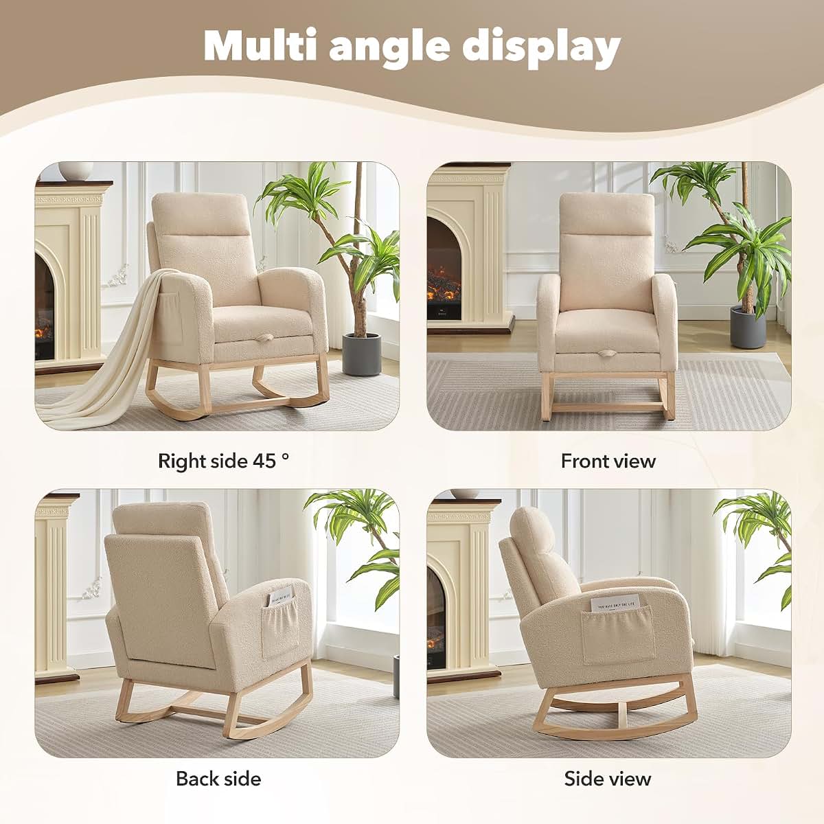Slekversa Nursery Rocking Chair with Retractable Footrest and High Backrest (photo 4)