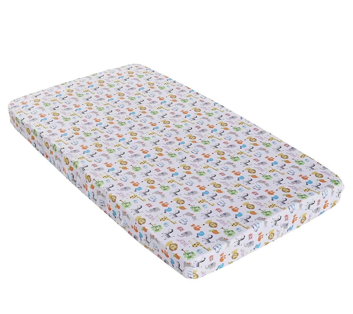 CribMATE White Animal Print Nursery Crib Fitted Sheet Lion Giraffe Zebra (photo 2)