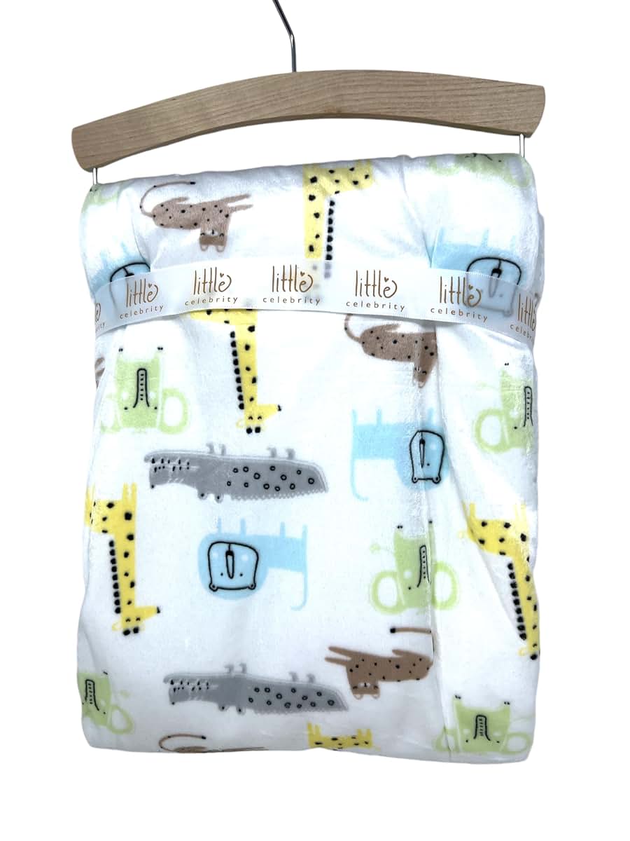 Little Celebrity Tropical Safari Baby Blanket, Multicolored Animal Print with Sherpa Backing, 30x40 Inch