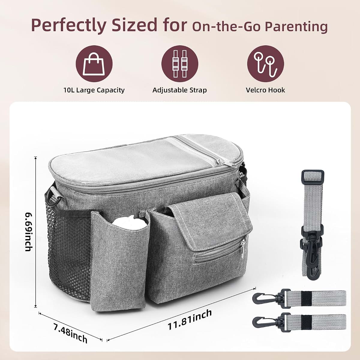 Nufuriri Universal Stroller Organizer Caddy with Phone Pocket