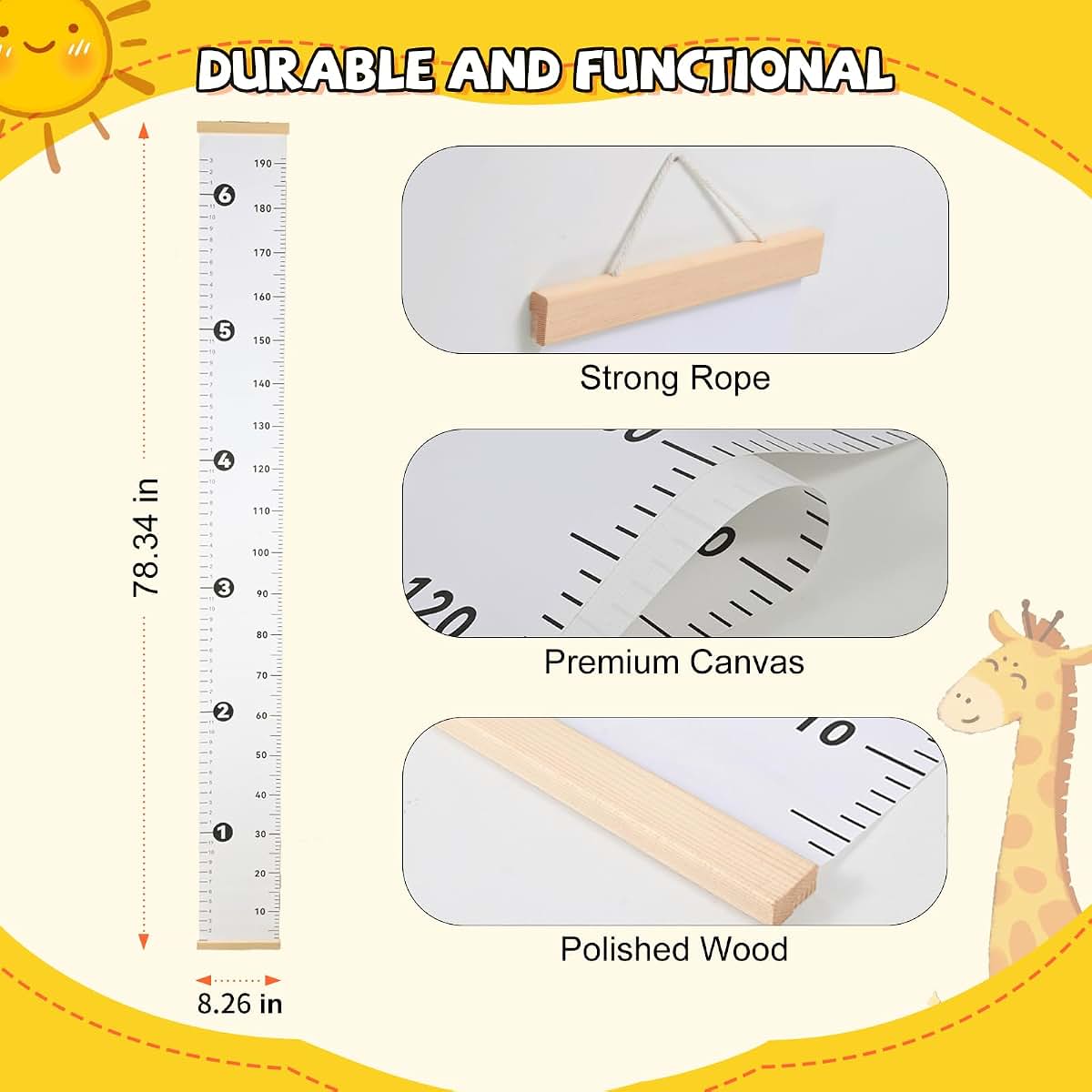 NOYOC Growth Chart for Wall, Height Measurement for Kids, 78.34x8.26 Inches