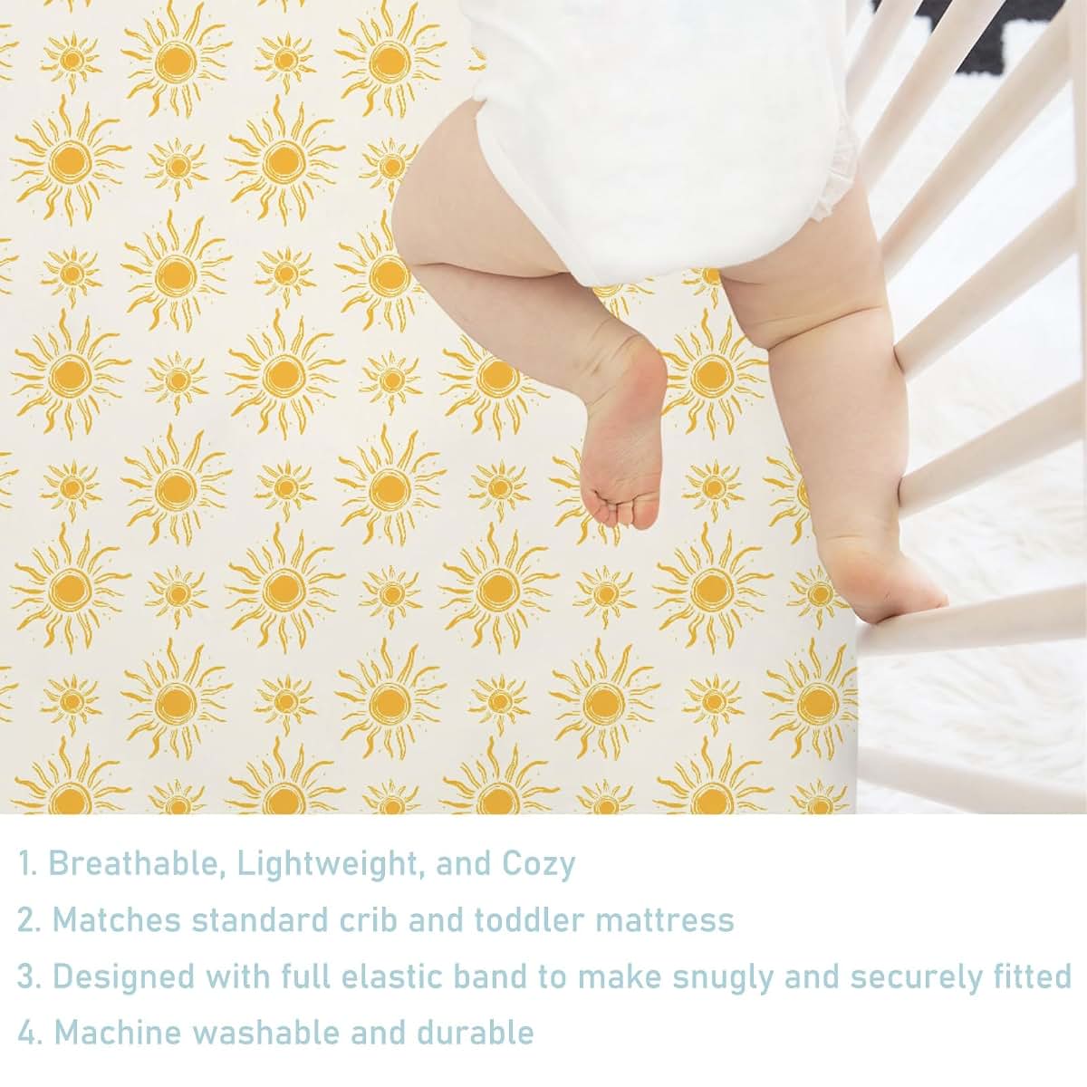 Dpjkevw Tribal Sun Totem Fitted Crib Sheet, Golden Polyester Nursery Bedding (photo 4)