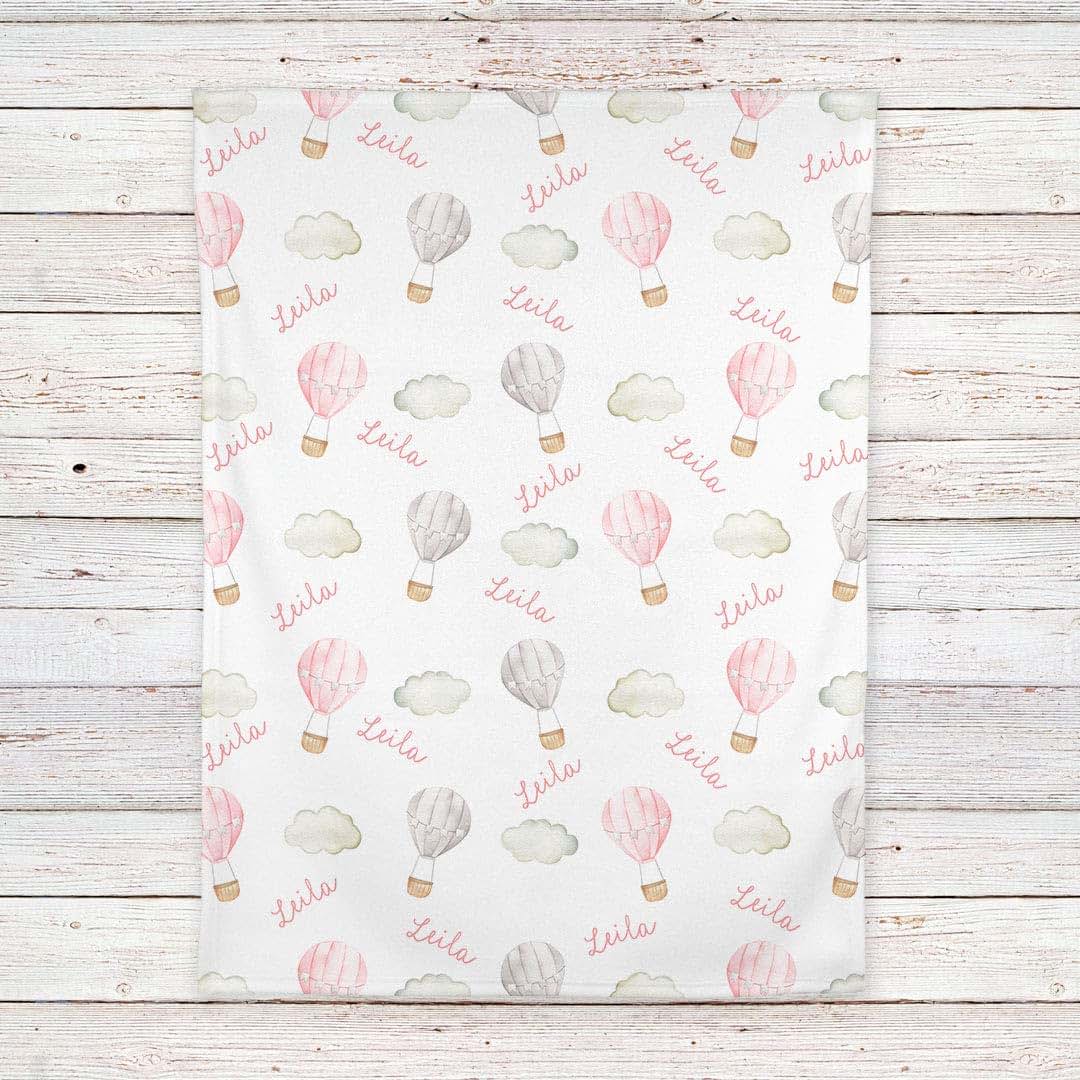 Lovable Gift Co Hot Air Balloons Personalized Baby Receiving Swaddle Blanket, Pink (photo 4)