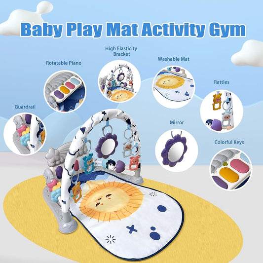 Cuterabit Baby Play Gym Mat with Kick and Play Piano and Detachable Toys in Grey