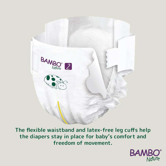 Bambo Nature Baby Diapers, Size 2, 180 Count, Super Absorbent with Wetness Indicator
