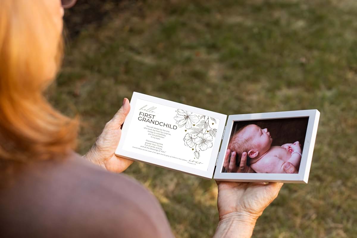 First Grandchild Poetry Picture Frame with Scripture, White Bi-Fold