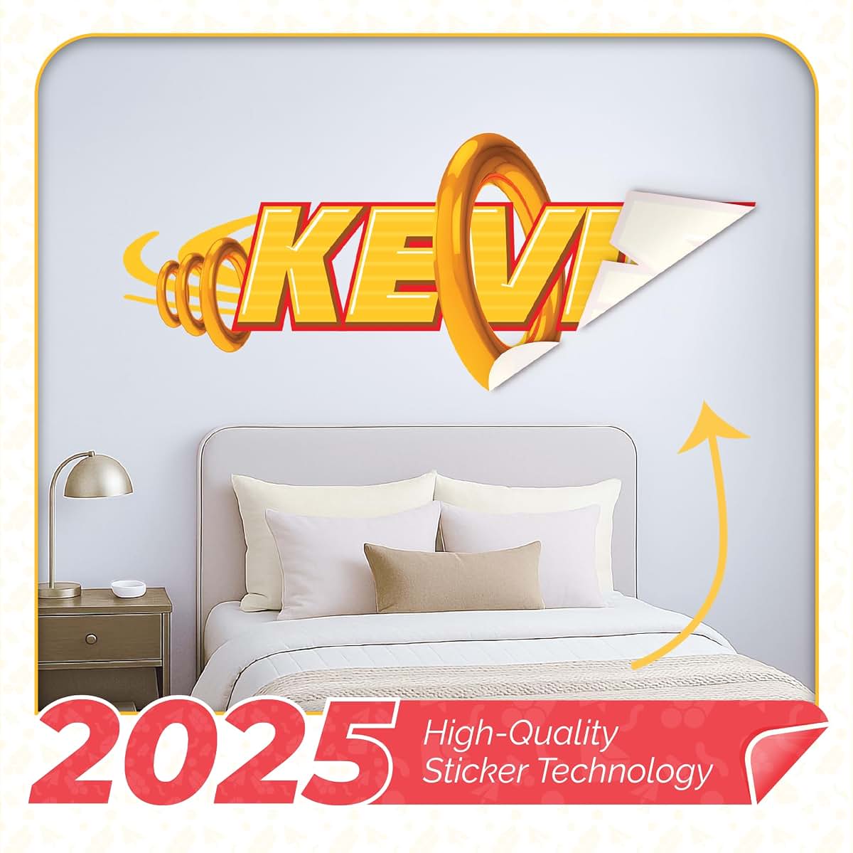 AdesiivoStudio Custom Yellow Motion Name Wall Decal – Personalized Peel and Stick Wall Sticker for Kids Room – Bright