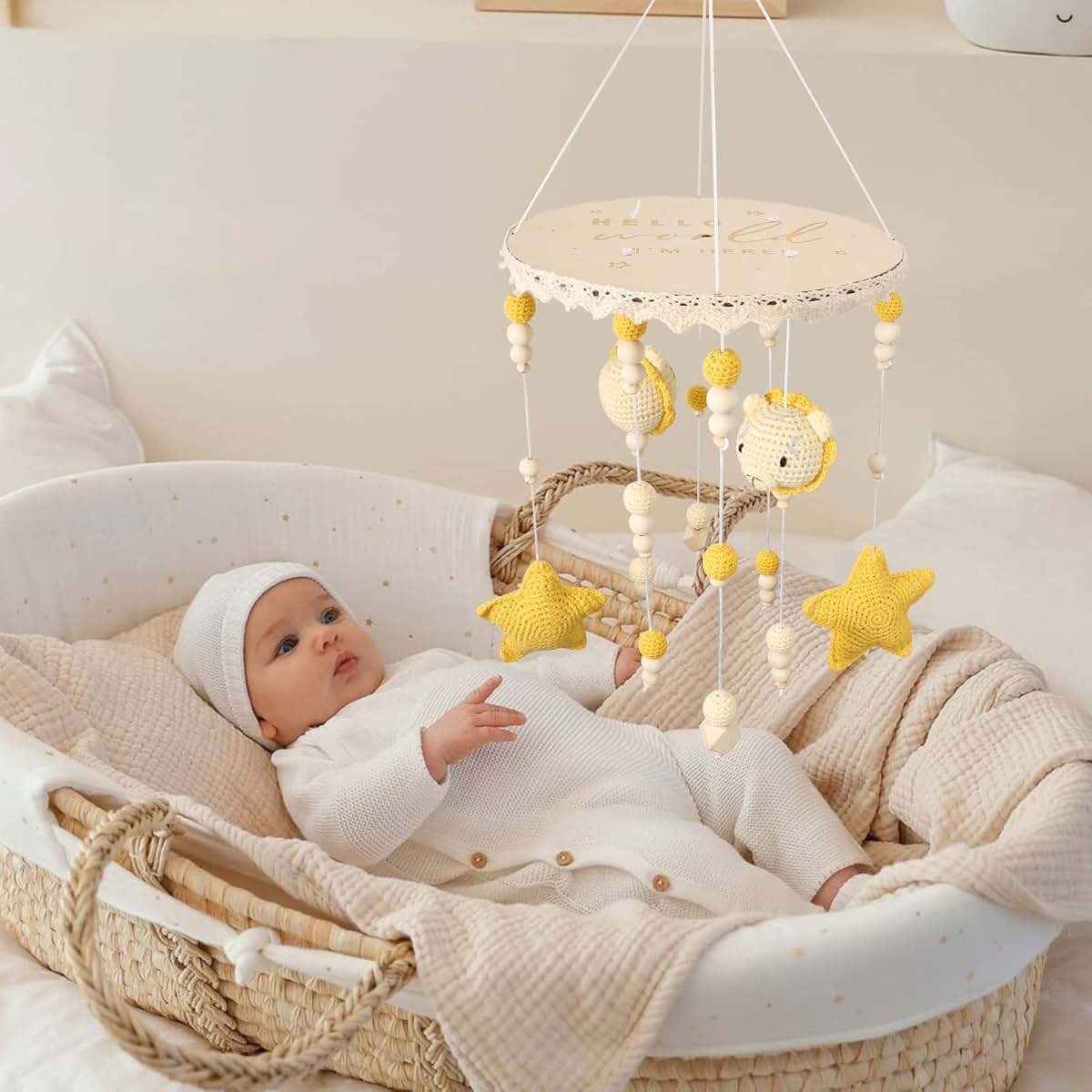 Boho Crochet Lion Baby Crib Mobile for Nursery Decor