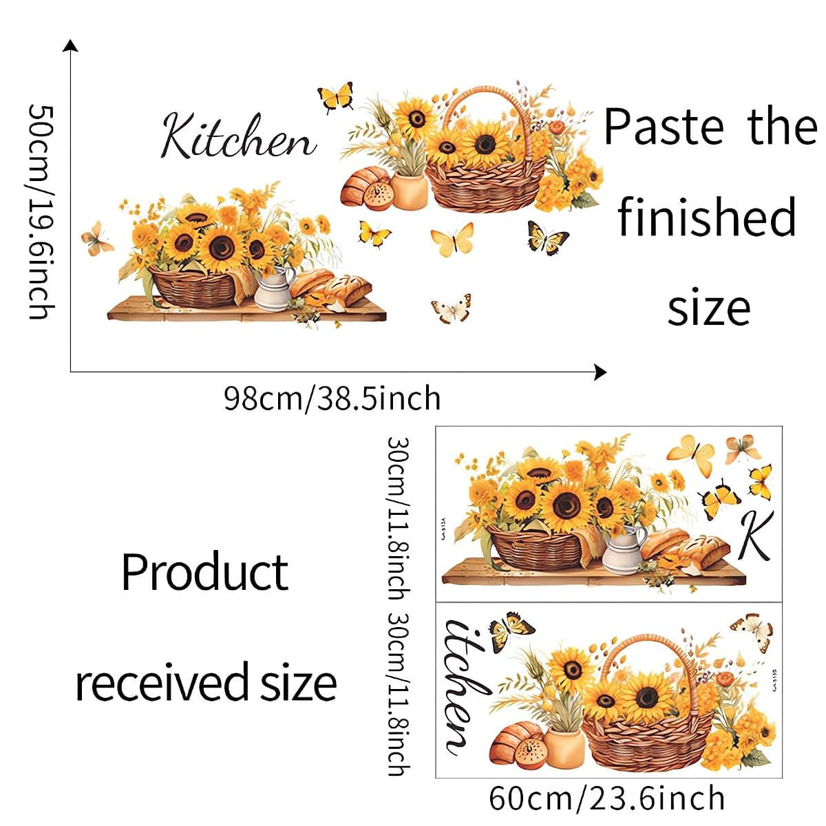 Sacinora Sunflowers Butterfly Floral Wall Stickers Vinyl Art Decals for Home Decor