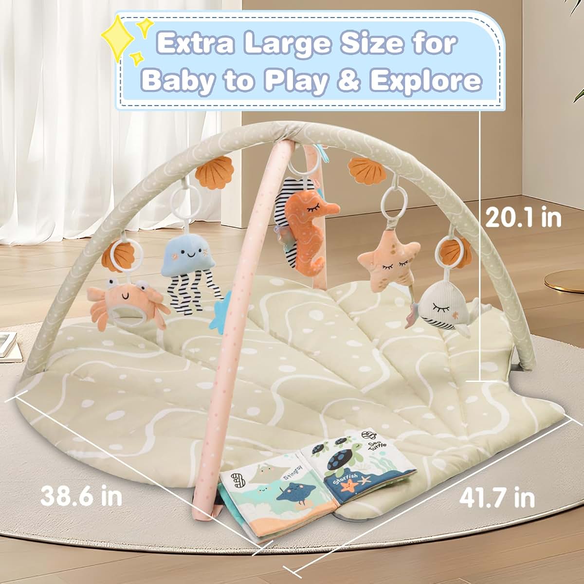 Seashell Theme Baby Play Mat with Activity Toys for Tummy Time