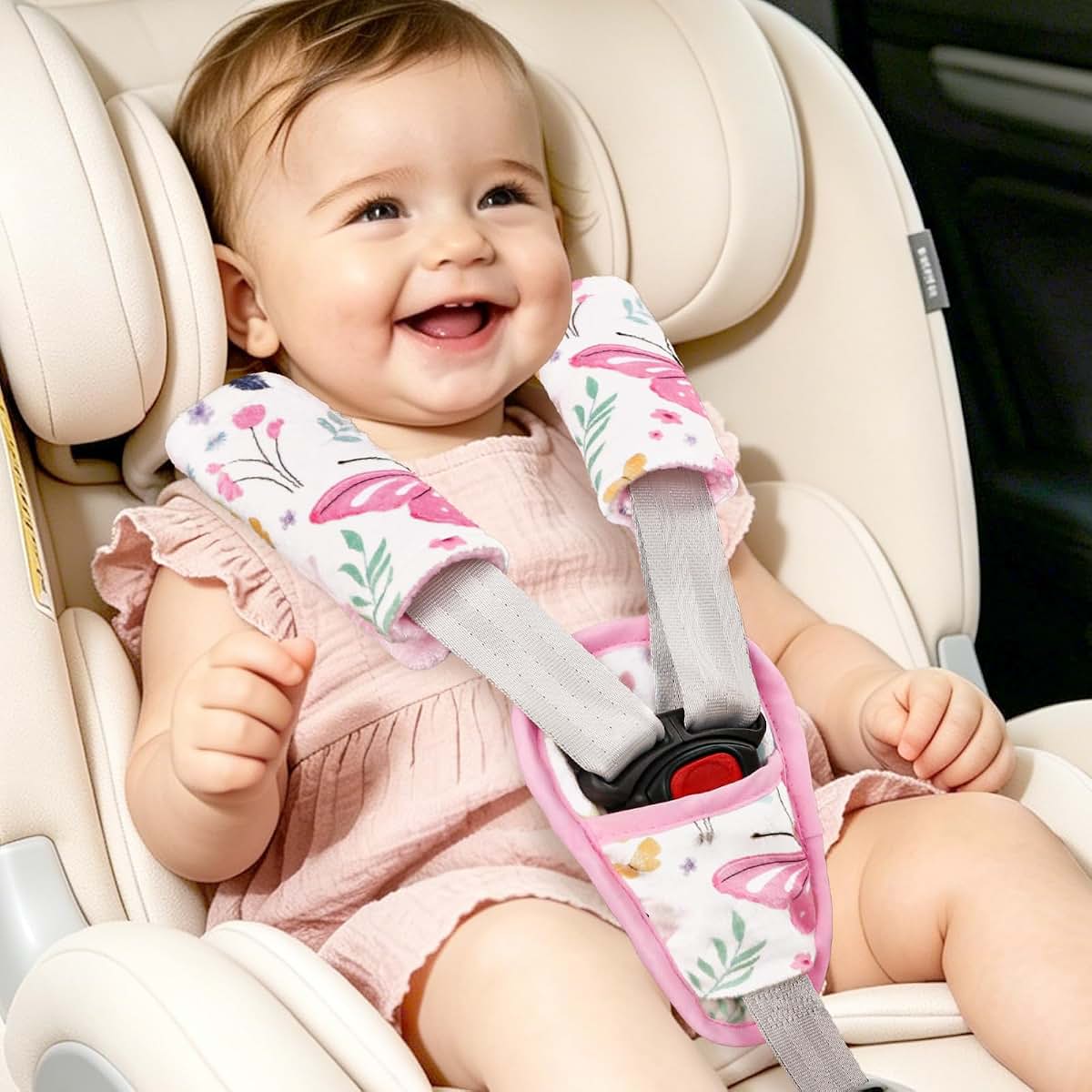 Jundetye Car Seat Strap Pads For Baby, 3-Piece Butterfly Pattern Set (photo 4)