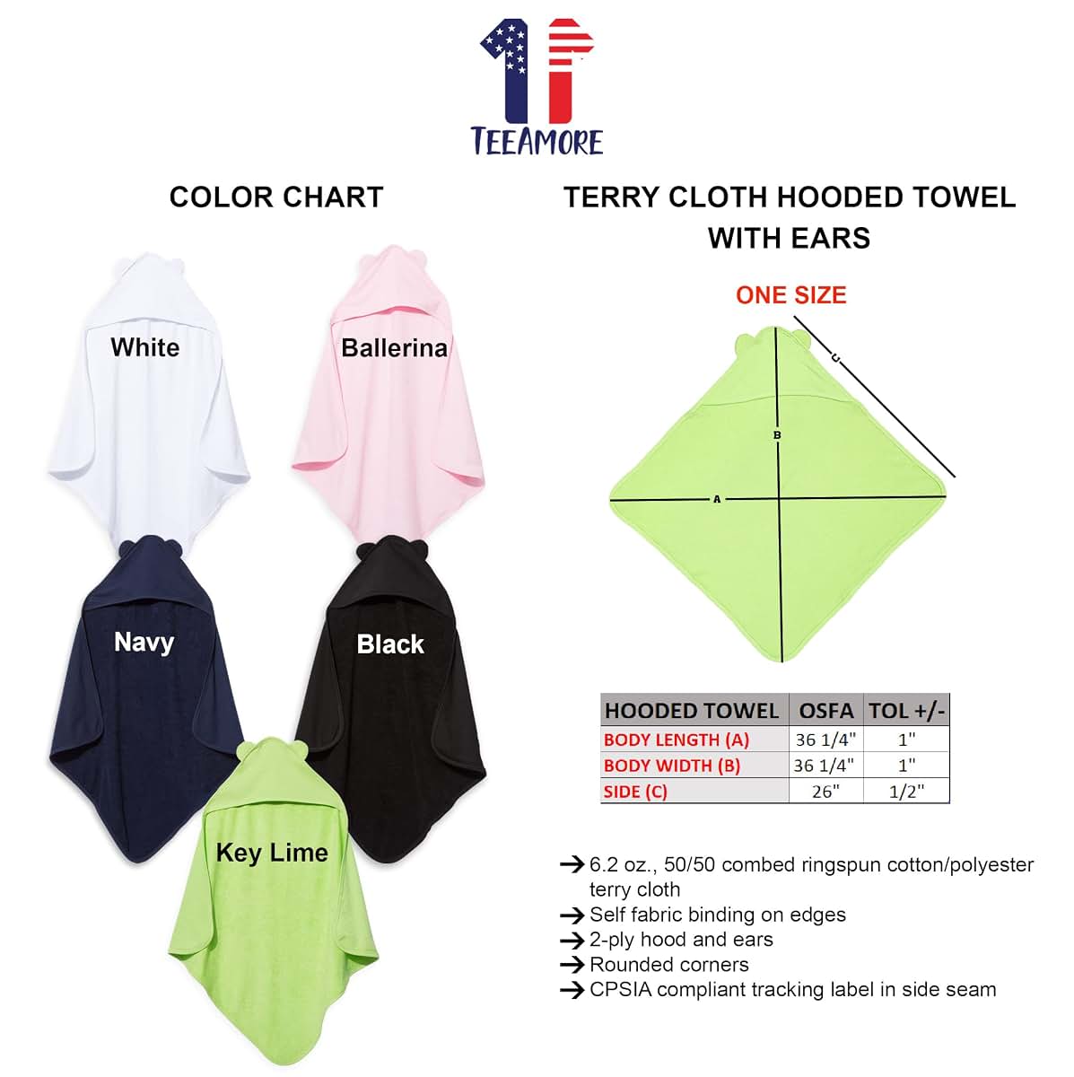 TEEAMORE Personalized Hooded Baby Bath Towel with Ears Add Your Embroidered Monogram Toddler Infant Soft Towel (photo 4)